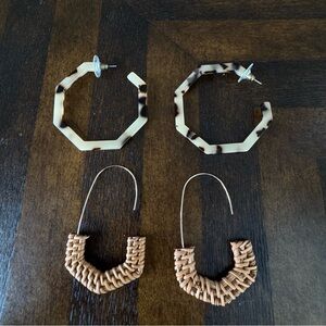 Amazon Tortoise Shell and Raffia Woven Hoop Earrings Set